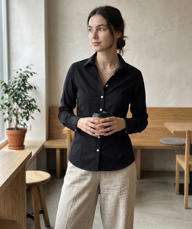 Beninos Women's Formal Work Wear Simple Shirt (225 Black, XL) - Image 2